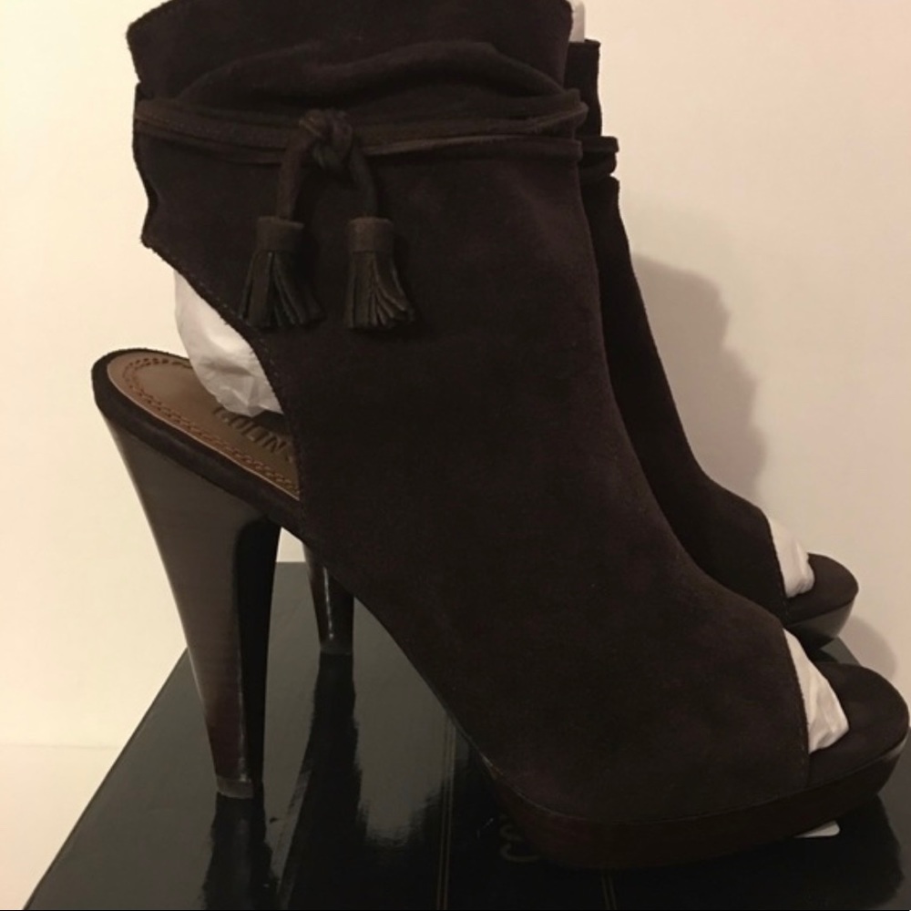 Peep Toe Suede Tassle Booties - Colin Stuart - 9